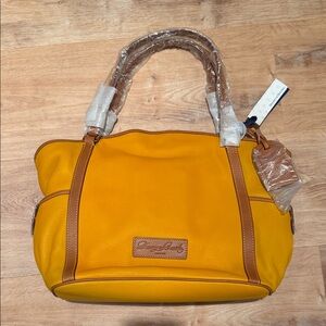 Dooney & Bourke Yellow Tote Bag with Tan Trim